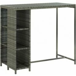 Sortie 🎉 Hommoo Table De Bar Avec Rangement Gris 120x60x110 Cm Resine Tressee ⭐