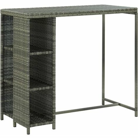 Sortie 🎉 Hommoo Table De Bar Avec Rangement Gris 120x60x110 Cm Resine Tressee ⭐ 3 Sortie 🎉 Hommoo Table De Bar Avec Rangement Gris 120x60x110 Cm Resine Tressee ⭐