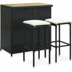 Meilleure vente 🔥 Hommoo Ensemble De Bar 3 Pcs Resine Tressee Noir 🔥