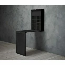 Meilleure vente 😀 NETFURNITURE Aflalo Foldaway Mur Bureau Et Table De Petit-déjeuner Noir - Le Noir 👍