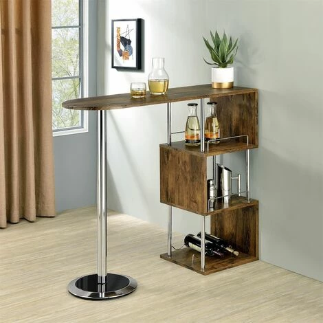 Tout neuf 💯 IDIMEX Table Haute De Bar VIGANDO Mange-debout Comptoir 3 étagères Dont 1 Porte-bouteilles, Métal Chromé Et Plateau MDF Chêne Sauvage Foncé ⌛ 4 Tout neuf 💯 IDIMEX Table Haute De Bar VIGANDO Mange-debout Comptoir 3 étagères Dont 1 Porte-bouteilles, Métal Chromé Et Plateau MDF Chêne Sauvage Foncé ⌛ – Image 2