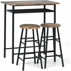 Grosses soldes ⭐ COSTWAY Ensemble Table De Bar Et Chaises, Table Haute Avec 2 Tabourets Avec Repose-Pieds Marron 💯