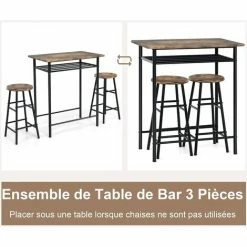Grosses soldes ⭐ COSTWAY Ensemble Table De Bar Et Chaises, Table Haute Avec 2 Tabourets Avec Repose-Pieds Marron 💯 -Table haute Boutique 54466822 5