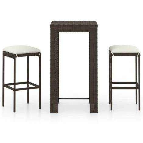 De gros ❤️ TRUE DEAL Meuble De Bar De Jardin 3 Pcs Et Coussins Résine Tressée Marron ❤️ 4 De gros ❤️ TRUE DEAL Meuble De Bar De Jardin 3 Pcs Et Coussins Résine Tressée Marron ❤️ – Image 2