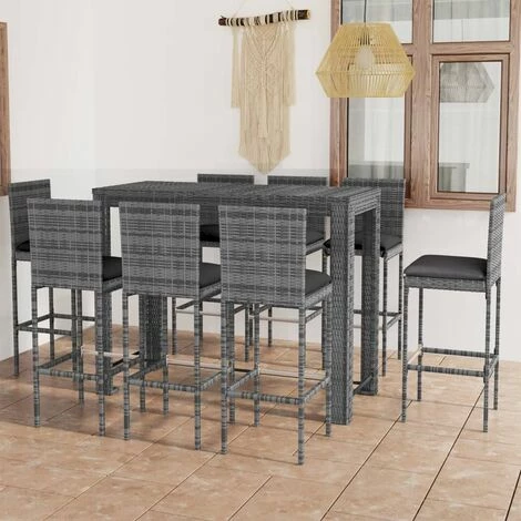 Meilleure affaire 👍 TRUE DEAL Jeu De Bar De Jardin 9pcs Et Coussins Anthracite Résine Tressée 🛒 3 Meilleure affaire 👍 TRUE DEAL Jeu De Bar De Jardin 9pcs Et Coussins Anthracite Résine Tressée 🛒