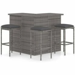Les meilleures critiques de 💯 TRUE DEAL Meuble De Bar De Jardin 4 Pcs Avec Coussins Résine Tressée Gris 🌟