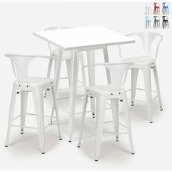 Promo 🥰 AHD AMAZING HOME DESIGN Ensemble Table 60x60cm Blanc Métal 4 Tabourets Tolix Bar Cuisine Bucket White | Couleur: Blanc 🎁