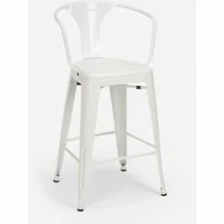 Promo 🥰 AHD AMAZING HOME DESIGN Ensemble Table 60x60cm Blanc Métal 4 Tabourets Tolix Bar Cuisine Bucket White | Couleur: Blanc 🎁 -Table haute Boutique 54641070 4