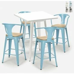 Bon marché 🥰 AHD AMAZING HOME DESIGN Ensemble Table Métal Blanc 60x60cm 4 Tabourets Tolix Bucket White Top Light | Couleur: Turquoise 🛒