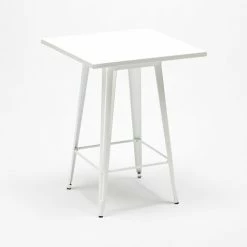 Bon marché 🥰 AHD AMAZING HOME DESIGN Ensemble Table Métal Blanc 60x60cm 4 Tabourets Tolix Bucket White Top Light | Couleur: Turquoise 🛒 -Table haute Boutique 54641082 4