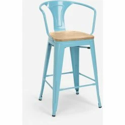 Bon marché 💯 AHD AMAZING HOME DESIGN Ensemble Table Haute 60x60cm 4 Tabourets Tolix Bar Cuisine Mason Noix Top Light | Couleur: Turquoise 🌟 -Table haute Boutique 54641103 4