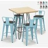 Vente flash 🔥 AHD AMAZING HOME DESIGN Ensemble 4 Tabourets Style Tolix Table Haute Bois Métal 60x60cm Industriel Mason Steel Top | Couleur: Turquoise ✨