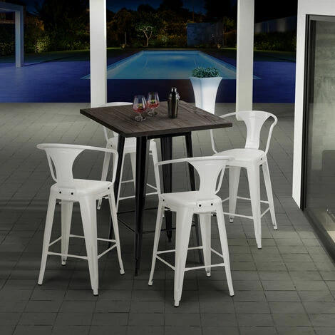 Bon marché ⭐ AHD AMAZING HOME DESIGN Ensemble 4 Tabourets Tolix Métal Table Haute Bois 60x60cm Bruck Black | Couleur: Blanc 😉 4 Bon marché ⭐ AHD AMAZING HOME DESIGN Ensemble 4 Tabourets Tolix Métal Table Haute Bois 60x60cm Bruck Black | Couleur: Blanc 😉 – Image 2
