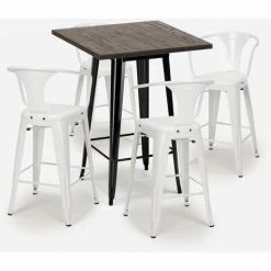 Bon marché ⭐ AHD AMAZING HOME DESIGN Ensemble 4 Tabourets Tolix Métal Table Haute Bois 60x60cm Bruck Black | Couleur: Blanc 😉 9 Bon marché ⭐ AHD AMAZING HOME DESIGN Ensemble 4 Tabourets Tolix Métal Table Haute Bois 60x60cm Bruck Black | Couleur: Blanc 😉 -Table haute Boutique 54641119 3
