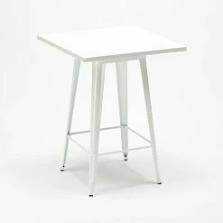 Offres 🎁 AHD AMAZING HOME DESIGN Ensemble 4 Tabourets Tolix Table 60x60cm Métal Blanc Industriel Buch White | Couleur: Bleu 🧨 -Table haute Boutique 54641137 4
