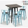 Promo 💯 AHD AMAZING HOME DESIGN Ensemble 4 Tabourets Style Tolix Table 60x60cm Bois Métal Industriel Peaky Black | Couleur: Turquoise ⭐