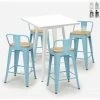 Tout neuf ⌛ AHD AMAZING HOME DESIGN Ensemble 4 Tabourets Style Tolix Table Blanche 60x60cm Industriel Bucket Steel White | Couleur: Turquoise 👏