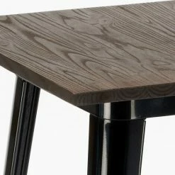 Promo 🌟 AHD AMAZING HOME DESIGN Ensemble 4 Tabourets Tolix Table Haute 60x60cm Métal Industriel Bruck Wood Black | Couleur: Marron 🎉 -Table haute Boutique 54641170 5