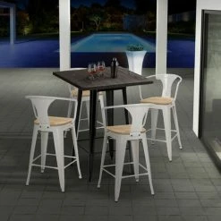 Sortie ✨ AHD AMAZING HOME DESIGN Ensemble Table Haute 60x60cm 4 Tabourets Tolix Bar Cuisine Bruck Black Top Light | Couleur: Turquoise 🎁 -Table haute Boutique 54641186 2