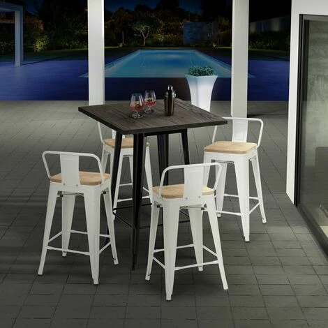 Sortie 🥰 AHD AMAZING HOME DESIGN Ensemble 4 Tabourets Style Tolix Table 60x60cm Bar Bois Métal Industriel Rough Black | Couleur: Turquoise ✔️ 4 Sortie 🥰 AHD AMAZING HOME DESIGN Ensemble 4 Tabourets Style Tolix Table 60x60cm Bar Bois Métal Industriel Rough Black | Couleur: Turquoise ✔️ – Image 2