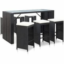 Acheter 🤩 Topdeal Meuble De Bar De Jardin 7 Pcs Et Coussins Résine Tressée Noir FF49560_FR 🔔