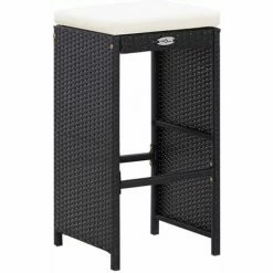 Acheter 🤩 Topdeal Meuble De Bar De Jardin 7 Pcs Et Coussins Résine Tressée Noir FF49560_FR 🔔 -Table haute Boutique 54643209 5