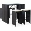 Acheter ❤️ Topdeal Mobilier De Bar D'extérieur 5 Pcs Résine Tressée Et Verre Noir FF49568_FR 🛒 -Table haute Boutique 54643467 1