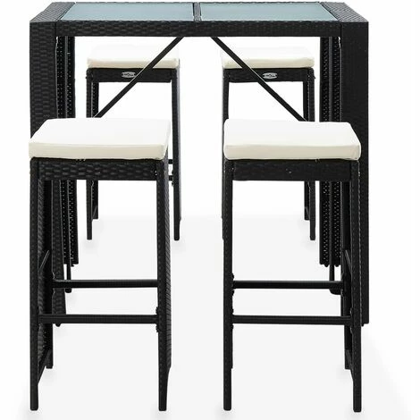 Acheter ❤️ Topdeal Mobilier De Bar D'extérieur 5 Pcs Résine Tressée Et Verre Noir FF49568_FR 🛒 5 Acheter ❤️ Topdeal Mobilier De Bar D'extérieur 5 Pcs Résine Tressée Et Verre Noir FF49568_FR 🛒 – Image 3