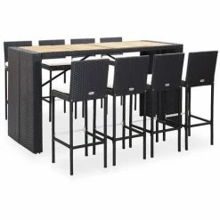 Promo 🎉 Topdeal Mobilier De Bar 9 Pcs Résine Tressée Et Bois D'acacia Noir FF49566_FR 😍