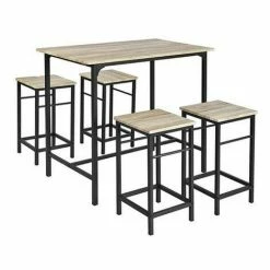 Offres 🧨 WYCTIN Hofuton Table Haute Avec 4 Tabourets De Bar - Style Industriel, Repose-Pieds, Cadre En Fer, Marron Rustique - Ensemble Table Bistrot Mange-Debout Et Chaises De Bar, Pour Cuisine, Salle à Manger ✨