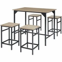 Acheter 💯 TECTAKE Ensemble Table De Bistrot EDINBURGH 1 Table + 4 Tabourets De Bar - Ensemble Table De Bar, Ensemble Table De Bistrot, Table Haute Avec 4 Tabouret De Bar - Bois Clair Industriel ⌛