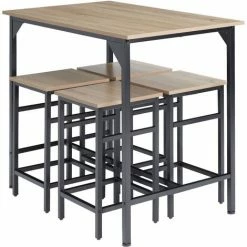 Acheter 💯 TECTAKE Ensemble Table De Bistrot EDINBURGH 1 Table + 4 Tabourets De Bar - Ensemble Table De Bar, Ensemble Table De Bistrot, Table Haute Avec 4 Tabouret De Bar - Bois Clair Industriel ⌛ -Table haute Boutique 54848654 3