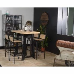 Nouveau ✔️ MEUBLE HOUSE Table Haute 120cm Métal Et Bois "Los Angeles" - Marron 🎉