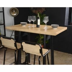 Nouveau ✔️ MEUBLE HOUSE Table Haute 120cm Métal Et Bois "Los Angeles" - Marron 🎉 -Table haute Boutique 54941416 3