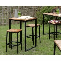 Vente flash 🎉 MEUBLE HOUSE Mange-debout Carré En Bois Exotique 70x70 Cm "Garden" - Marron ✔️