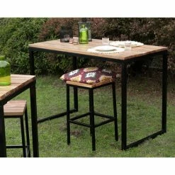 De gros ✨ MEUBLE HOUSE Table De Bar Design En Métal Et Bois Exotique "Garden" - Marron 💯