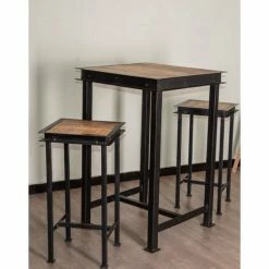 Promo 😍 MEUBLE HOUSE Table Haute Carrée Métal Et Bois 70x70cm "IPN" - Noir ❤️ -Table haute Boutique 54941536 3