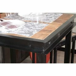 Promo 😍 MEUBLE HOUSE Table Haute Carrée Métal Et Bois 70x70cm "IPN" - Noir ❤️ -Table haute Boutique 54941536 5