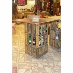 De gros 🔥 MEUBLE HOUSE Bar Snack En Bois Exotique Recyclé Sur Roues "Népalaise" - Marron 🧨 -Table haute Boutique 54941572 2