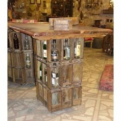 De gros 🔥 MEUBLE HOUSE Bar Snack En Bois Exotique Recyclé Sur Roues "Népalaise" - Marron 🧨 -Table haute Boutique 54941572 4