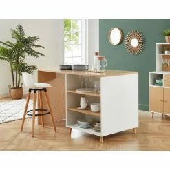 Remise ❤️ BAïTA Ilot Central MAX Blanc Et Effet Chêne 150cm - Blanc ⌛ -Table haute Boutique 54959278 4