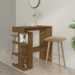 Budget 🌟 YOUTHUP Table De Bar étagère De Rangement Chêne Marron 100x50x101,5 Cm - Brun 😉