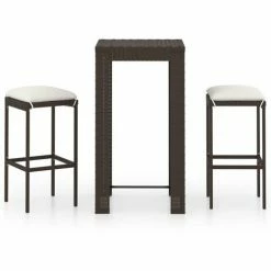 Acheter 🌟 Topdeal Meuble De Bar De Jardin 3 Pcs Et Coussins Résine Tressée Marron FF3064774_FR 🎁