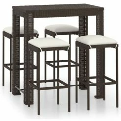 Le moins cher 🔥 Topdeal Meuble De Bar De Jardin 5 Pcs Et Coussins Résine Tressée Marron FF3064780_FR ✨