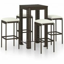 Acheter 🔥 Topdeal Meuble De Bar De Jardin 5 Pcs Et Coussins Résine Tressée Marron FF3064777_FR 🥰