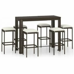 Offres ⌛ Topdeal Meuble De Bar De Jardin 7 Pcs Et Coussins Résine Tressée Marron FF3064786_FR ⭐