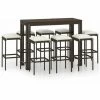 Tout neuf 🥰 Topdeal Meuble De Bar De Jardin 9 Pcs Et Coussins Résine Tressée Marron FF3064789_FR ❤️ -Table haute Boutique 55276476 1