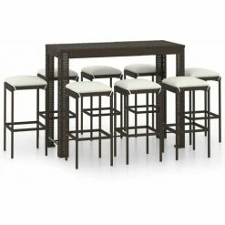 Tout neuf 🥰 Topdeal Meuble De Bar De Jardin 9 Pcs Et Coussins Résine Tressée Marron FF3064789_FR ❤️