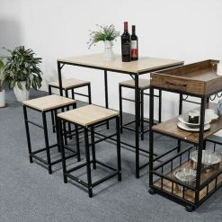 Remise 🛒 SiFree®Table De Salle à Manger Set De 1 Table + 4 Tabourets,100 X 60 X 87 Cm Table Mange-debout Table Haute Cuisine 👏 -Table haute Boutique 55510924 4