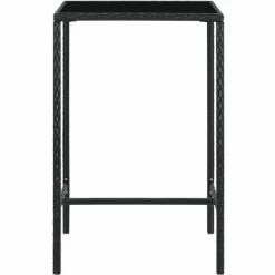 Acheter 🛒 INLIFE Table De Bar De Jardin Noir 70x70x110cm Résine Tressée Et Verre 👏